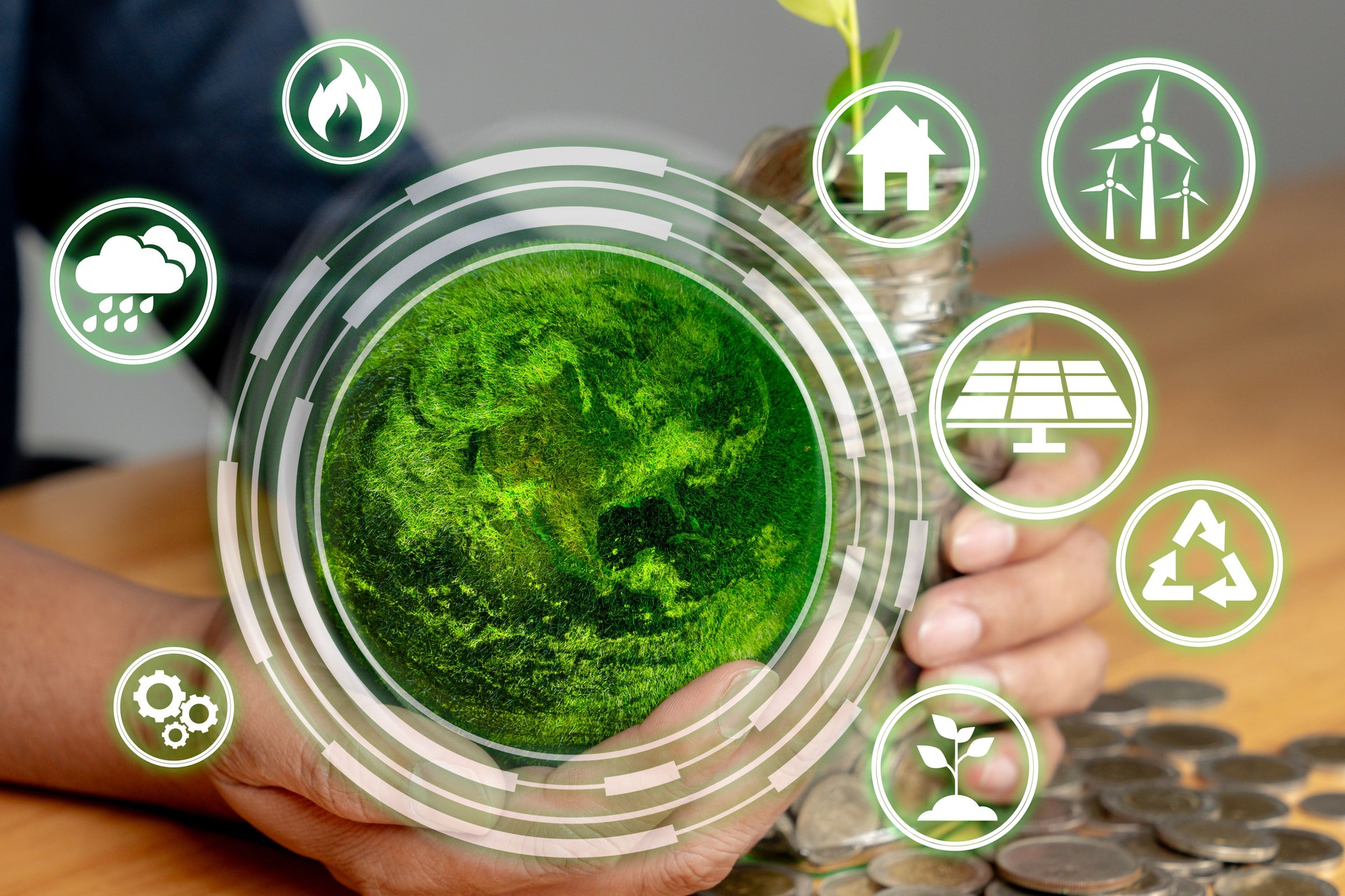 Saving money with green earth concept  sustainable finance and global responsibility
